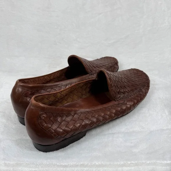Cole Haan Resort Mens Brown Woven Leather Loafers Italian Made Slip On Shoes 13